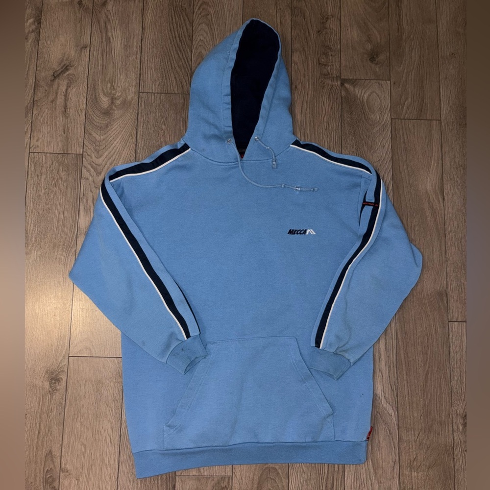 Vintage Mecca Blue Hoodie with Stripes